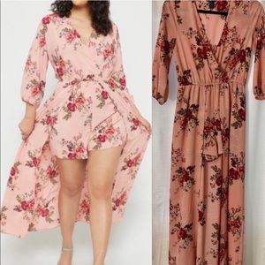 Rue21 Pink/Coral Floral Maxi Dress Romper